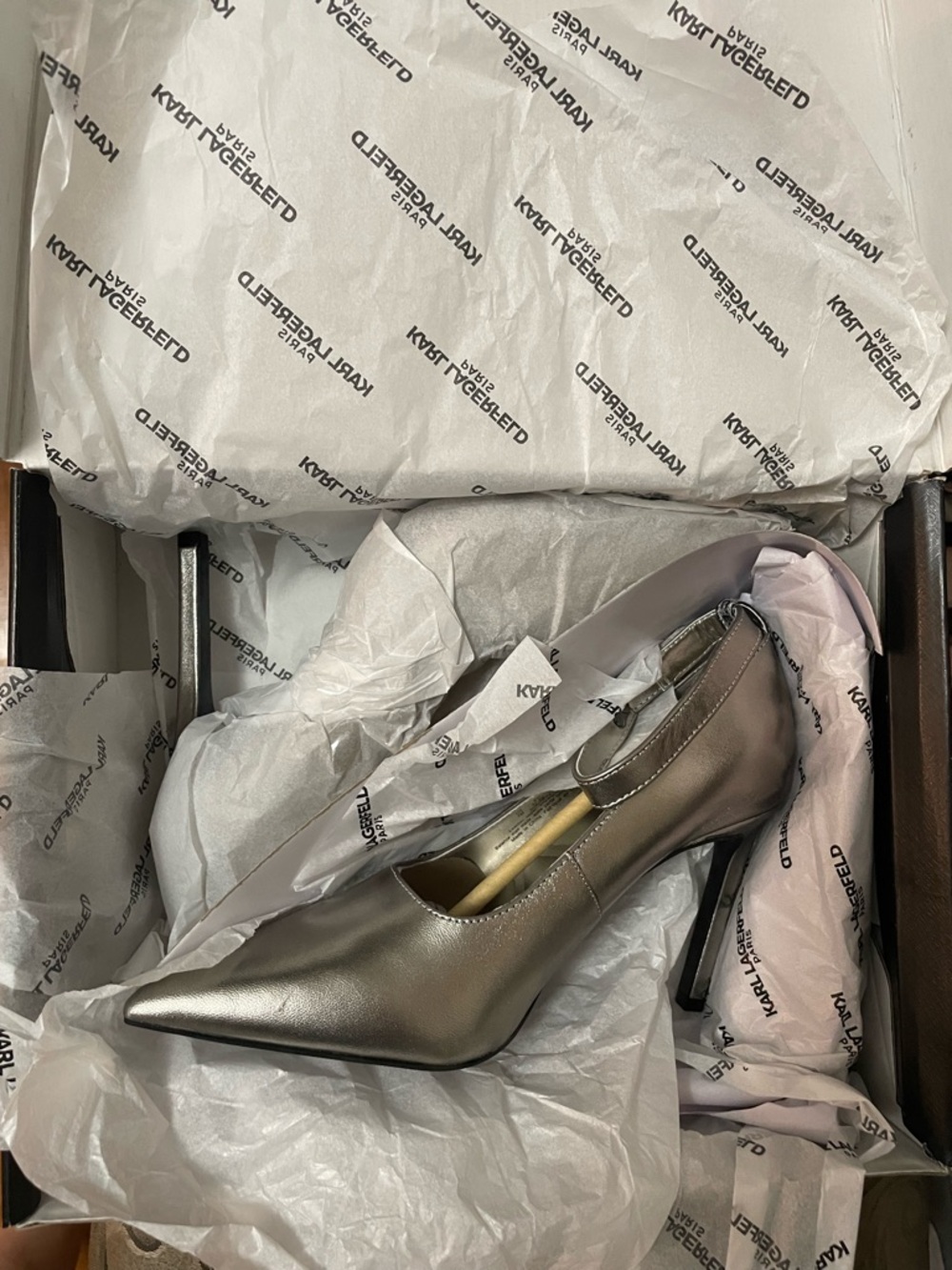 Karl Lagerfeld pewter ankle strap pumps Size US 7